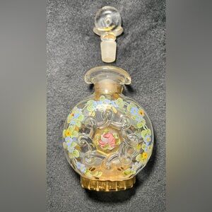 ANTIQUE - Charleton Hand Decorated Glass Perfume Bottle Enamel Gold Guilded